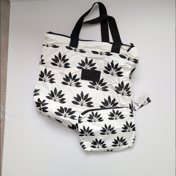 ALOHA Collection 2-pc Black Leaf Print Tote Bag & Pouch Set Mediterranean Muse - Picture 7 of 14
